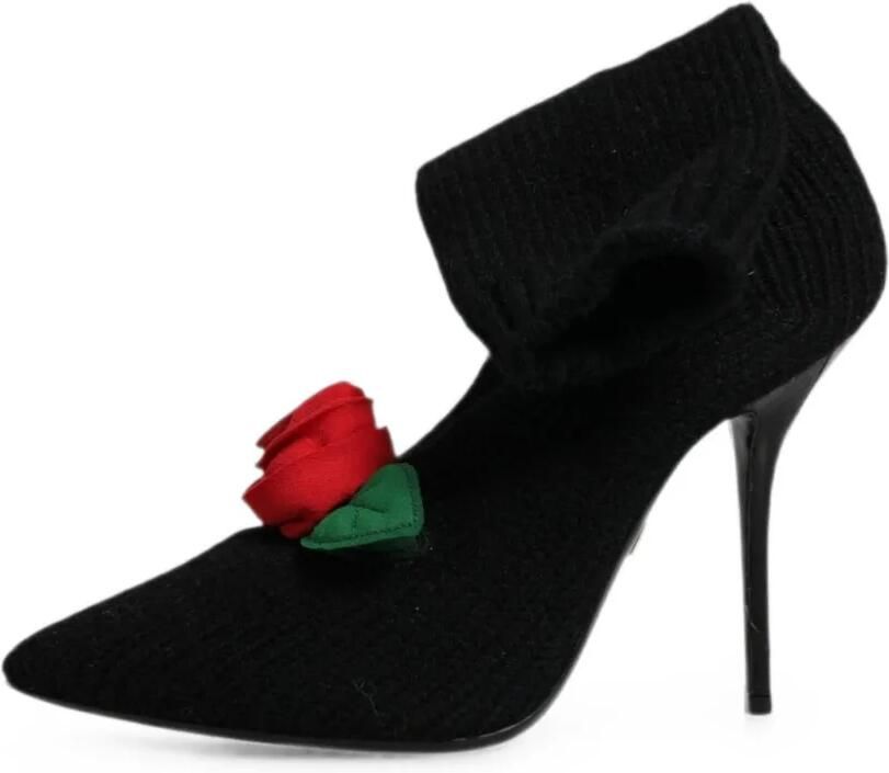 Dolce & Gabbana Ribgebreide laarzen met roos-patch Zwart - Foto 3