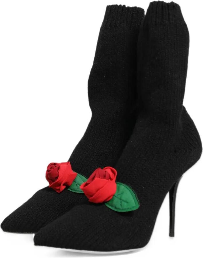 Dolce & Gabbana rose-appliqué ribbed-knit ankle boots Zwart - Foto 2