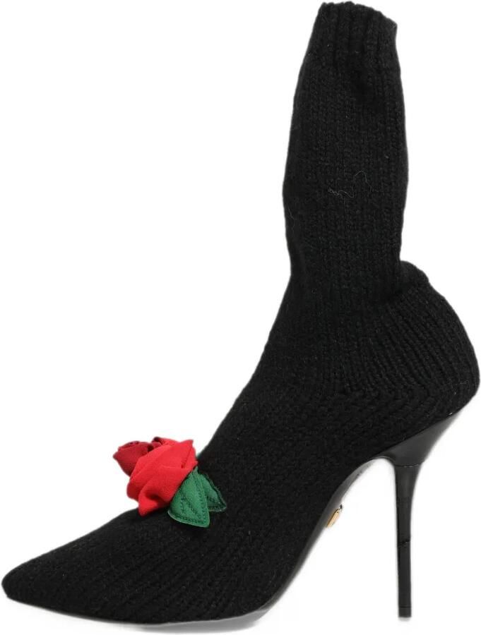Dolce & Gabbana rose-appliqué ribbed-knit ankle boots Zwart - Foto 3