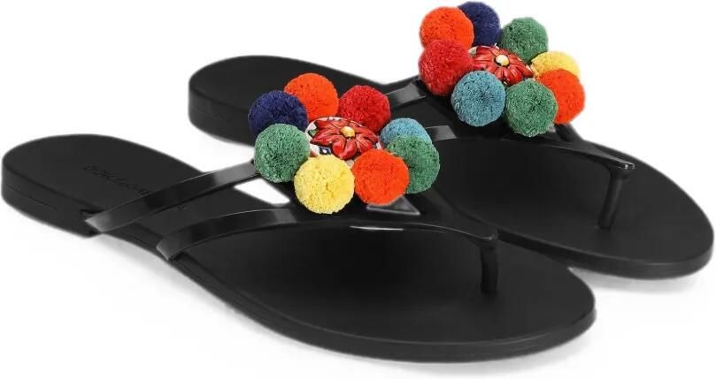 Dolce & Gabbana Rubberen slippers met pompons Zwart - Foto 3