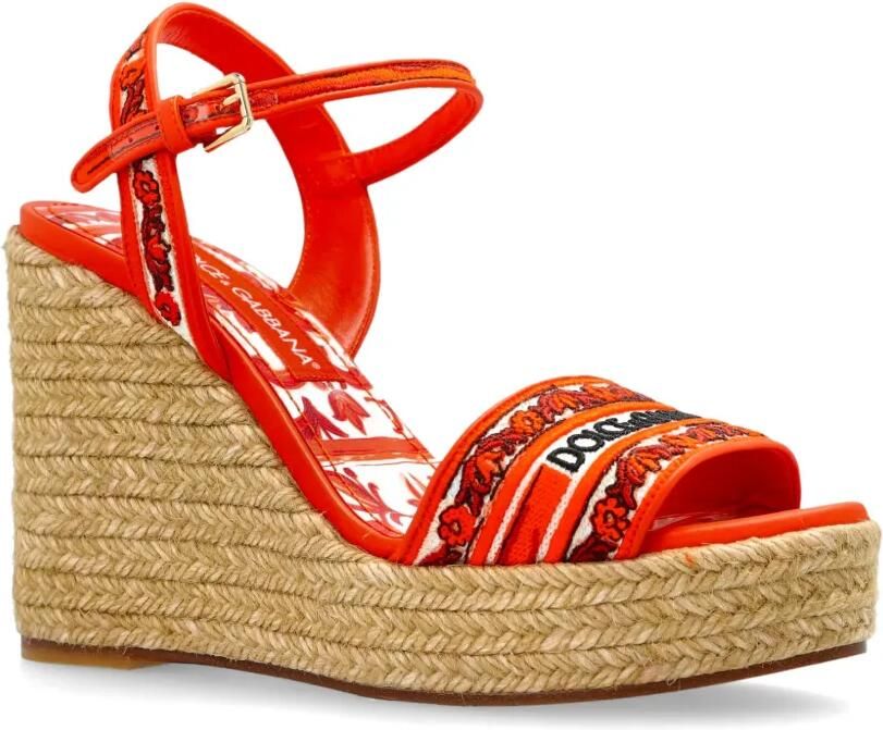 Dolce & Gabbana Sandalen met borduurwerk en sleehak Oranje - Foto 3