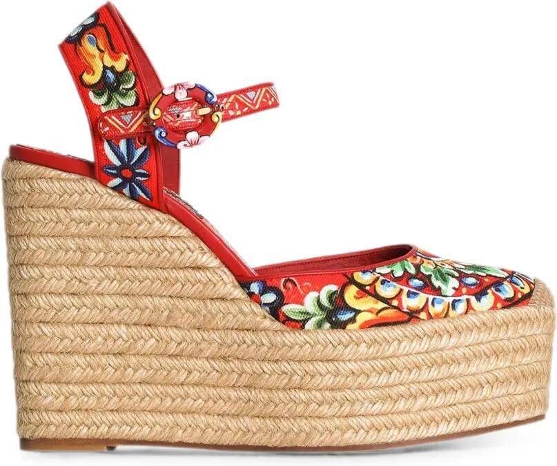 Dolce & Gabbana Sandalen met Carretto-print en sleehak Rood