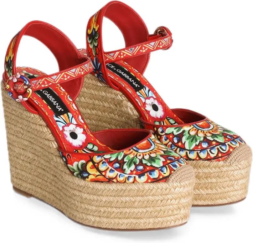 Dolce & Gabbana Sandalen met Carretto-print en sleehak Rood - Foto 3