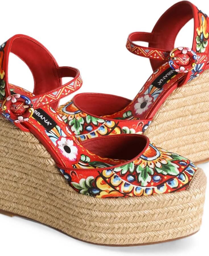 Dolce & Gabbana Sandalen met Carretto-print en sleehak Rood - Foto 2
