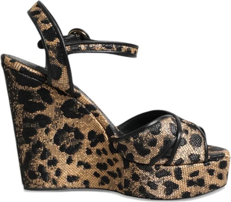 Dolce & Gabbana Sandalen met luipaardprint en plateauzool Beige