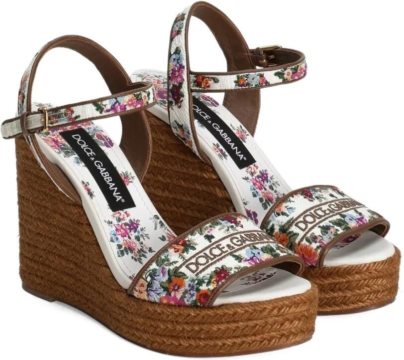 Dolce & Gabbana Sandalen van nappaleer met borduurwerk en sleehak Wit
