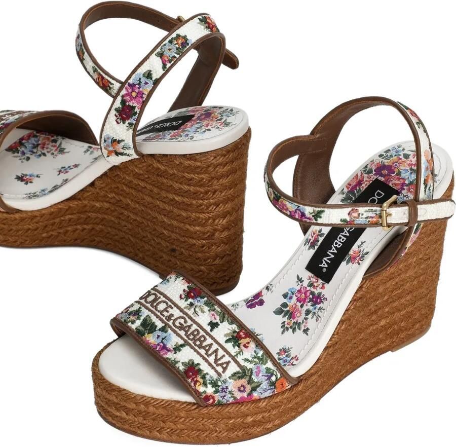 Dolce & Gabbana Sandalen van nappaleer met borduurwerk en sleehak Wit - Foto 2