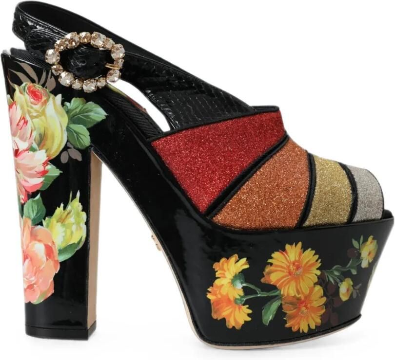 Dolce & Gabbana Sandalen verfraaid met kristallen en bloemen-print Rood
