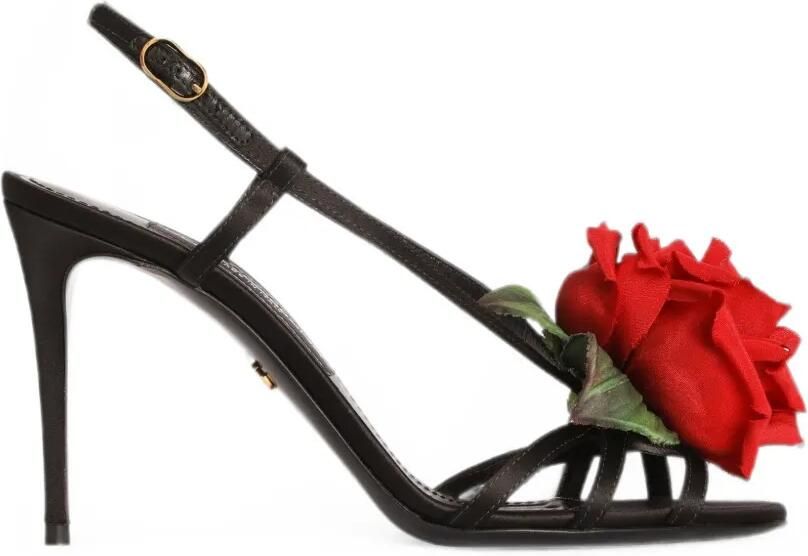 Dolce & Gabbana Satijnen sandalen met bloem Zwart