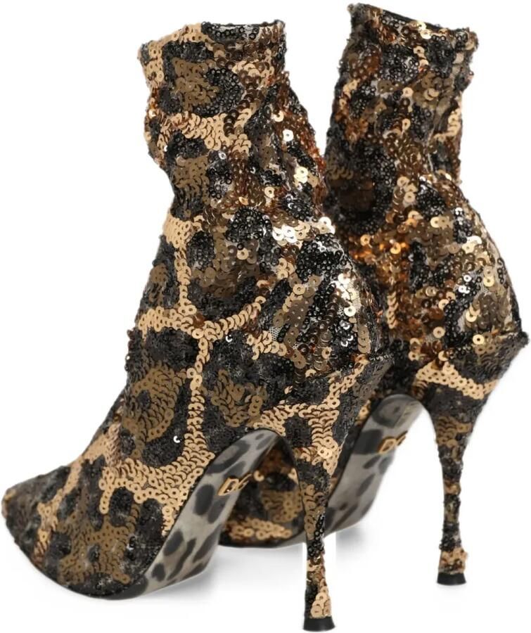 Dolce & Gabbana sequin-embellished leopard-print ankle boots Goud - Foto 4