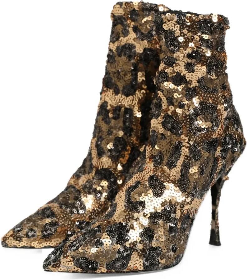 Dolce & Gabbana sequin-embellished leopard-print ankle boots Goud - Foto 2