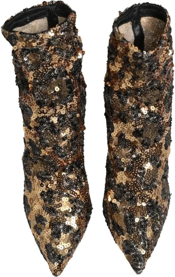 Dolce & Gabbana sequin-embellished leopard-print ankle boots Goud - Foto 5