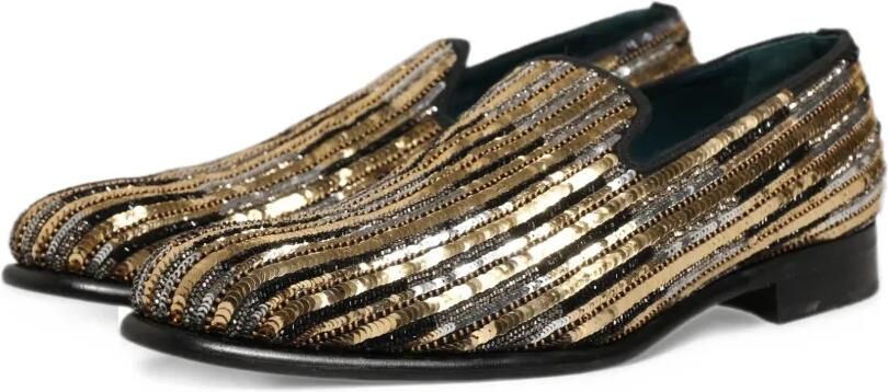 Dolce & Gabbana sequin-embellished striped loafers Goud - Foto 5
