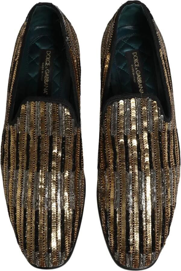 Dolce & Gabbana sequin-embellished striped loafers Goud - Foto 3