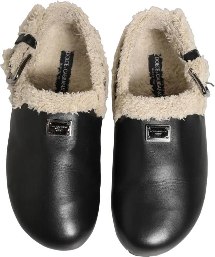 Dolce & Gabbana shearling-lined buckle-fastening slides sandals Zwart - Foto 2