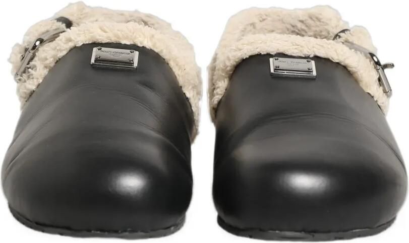 Dolce & Gabbana shearling-lined buckle-fastening slides sandals Zwart - Foto 3