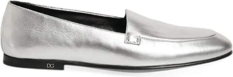 Dolce & Gabbana silver-leather DG-logo slip-on loafers Zilver