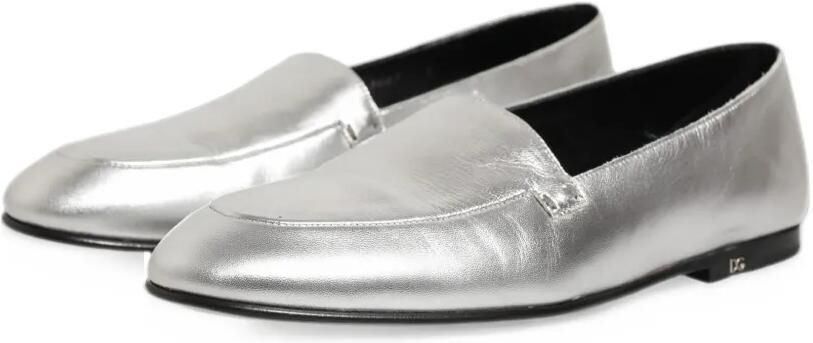 Dolce & Gabbana silver-leather DG-logo slip-on loafers Zilver - Foto 4