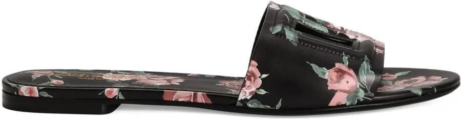 Dolce & Gabbana Slippers met bloemenprint Zwart