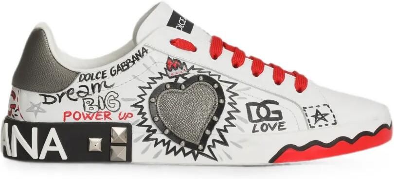 Dolce & Gabbana Sneakers met graffiti-print en hartpatch Wit