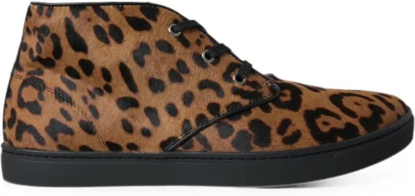 Dolce & Gabbana Sneakers met luipaardprint en kalfshaar Bruin