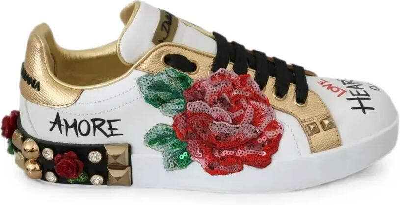 Dolce & Gabbana Sneakers met pailletten en studs Wit