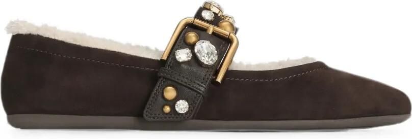 Dolce & Gabbana Suède ballerina's met borduurwerk Bruin