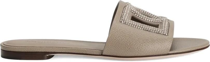 Dolce & Gabbana Suède en Dauphine kalfsleren slippers met stras Bruin