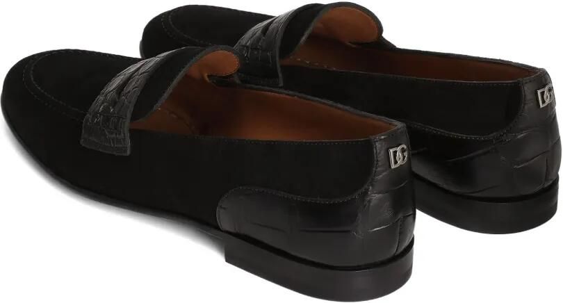 Dolce & Gabbana Suède loafers met krokodillen-reliëf Zwart - Foto 4
