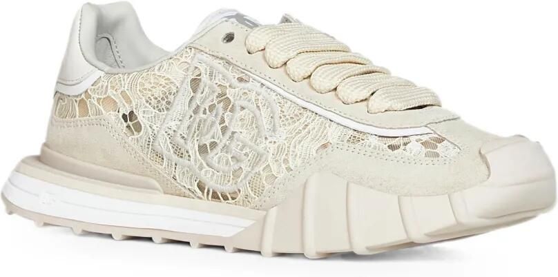 Dolce & Gabbana Suède sneakers met kanten vlakken Beige - Foto 2