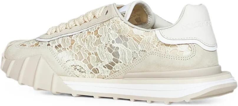 Dolce & Gabbana Suède sneakers met kanten vlakken Beige - Foto 3