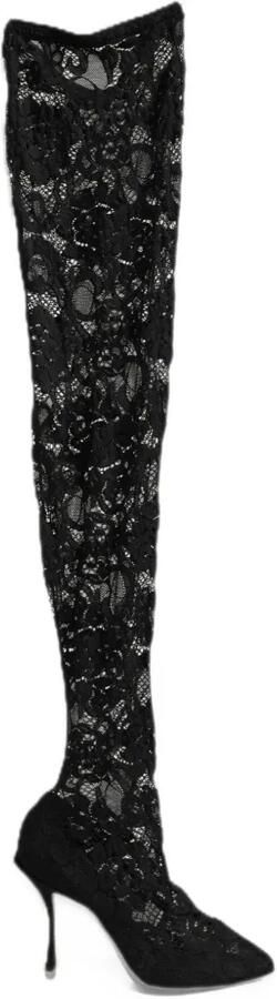 Dolce & Gabbana Taormina lace over-the-knee boots Zwart
