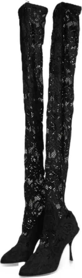 Dolce & Gabbana Taormina lace over-the-knee boots Zwart - Foto 3