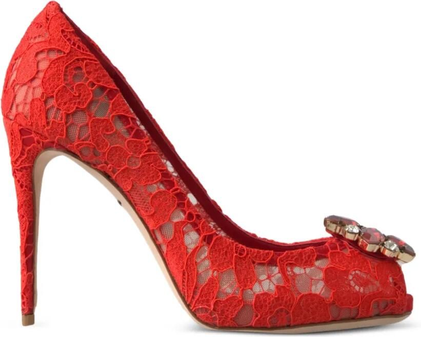 Dolce & Gabbana Taormina Lace pumps verfraaid met kristallen en open neus Rood
