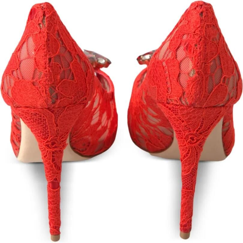 Dolce & Gabbana Taormina Lace pumps verfraaid met kristallen en open neus Rood - Foto 2