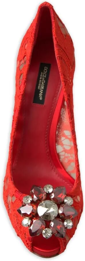 Dolce & Gabbana Taormina Lace pumps verfraaid met kristallen en open neus Rood - Foto 5