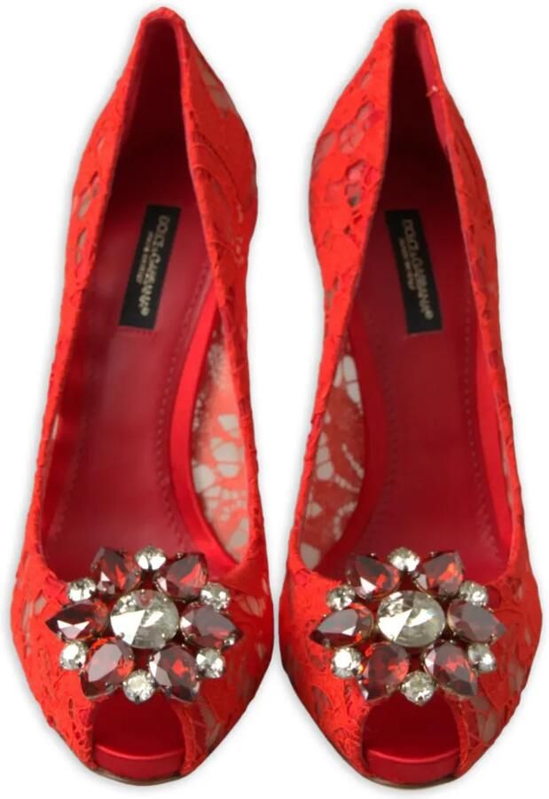 Dolce & Gabbana Taormina Lace pumps verfraaid met kristallen en open neus Rood - Foto 3