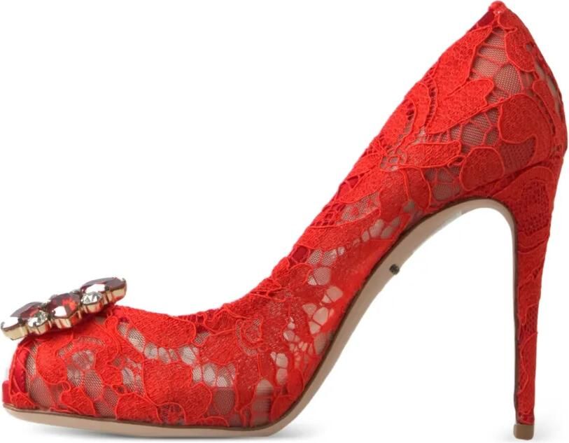 Dolce & Gabbana Taormina Lace pumps verfraaid met kristallen en open neus Rood - Foto 4
