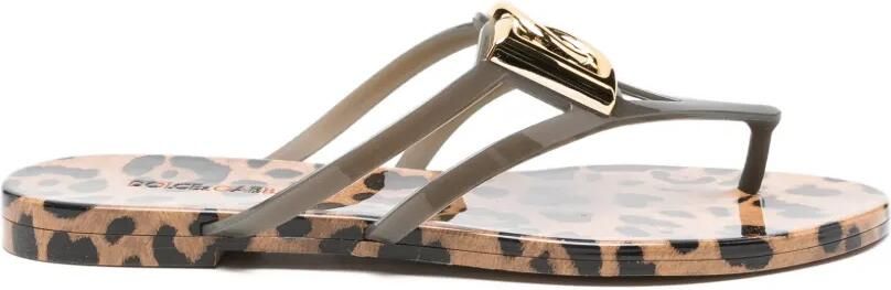 Dolce & Gabbana Teenslippers met luipaardprint en logo Grijs