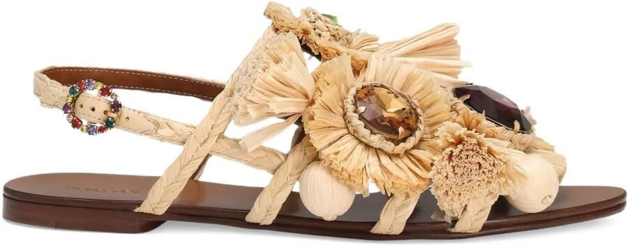 Dolce & Gabbana Verfraaide raffia sandalen Beige