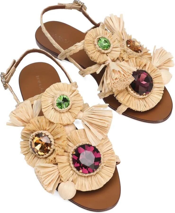 Dolce & Gabbana Verfraaide raffia sandalen Beige - Foto 2