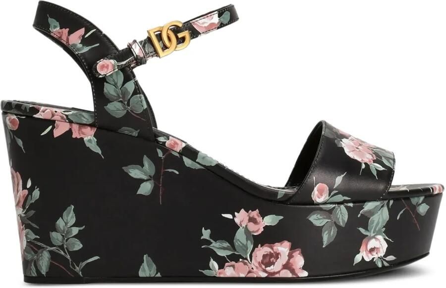 Dolce & Gabbana WeDGe kalfsleren sandalen Zwart