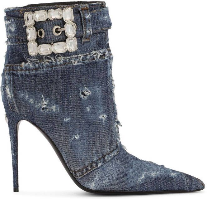 Dolce & Gabbana Verfraaide enkellaarzen met denim patchwork Blauw