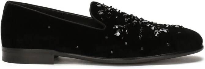 Dolce & Gabbana Fluwelen slippers met kristal Zwart