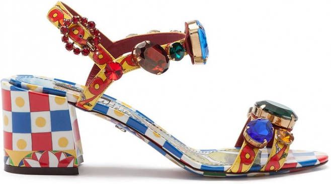 Dolce & Gabbana Leren sandalen met print Blauw