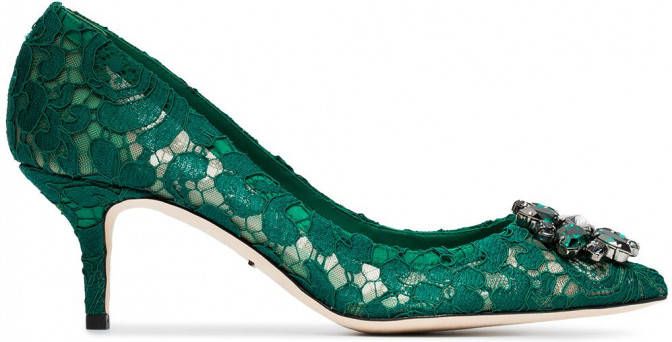 Dolce & Gabbana green Bellucci 60 lace crystal pumps Groen