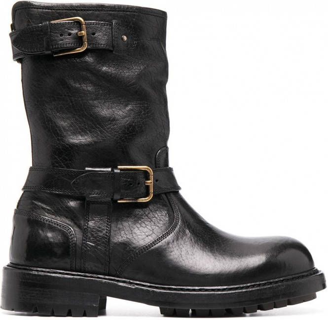 Dolce & Gabbana Horseride bikerlaarzen heren leer leer rubber 41.5 Zwart