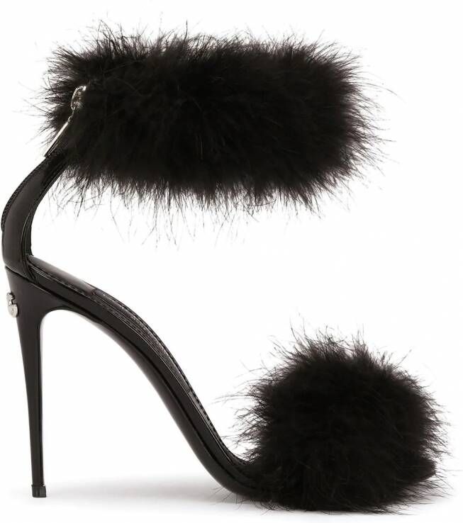 Dolce & Gabbana Leren 105mm sandalen met veren afwerking Zwart
