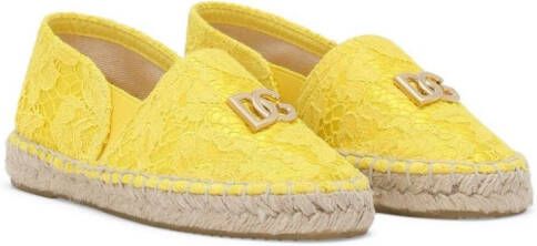 Dolce & Gabbana Kids Espadrilles met logoplakkaat en kant Geel