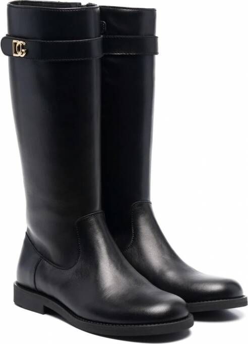 Dolce & Gabbana Kids Leren laarzen Zwart